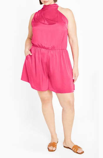 City Chic Kiana Sleeveless Playsuit In Pink