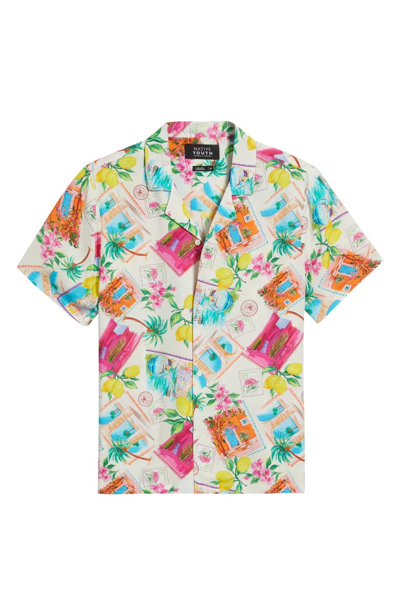 Native Youth Summerscatter Print Camp Shirt, Alternate, color, Off White