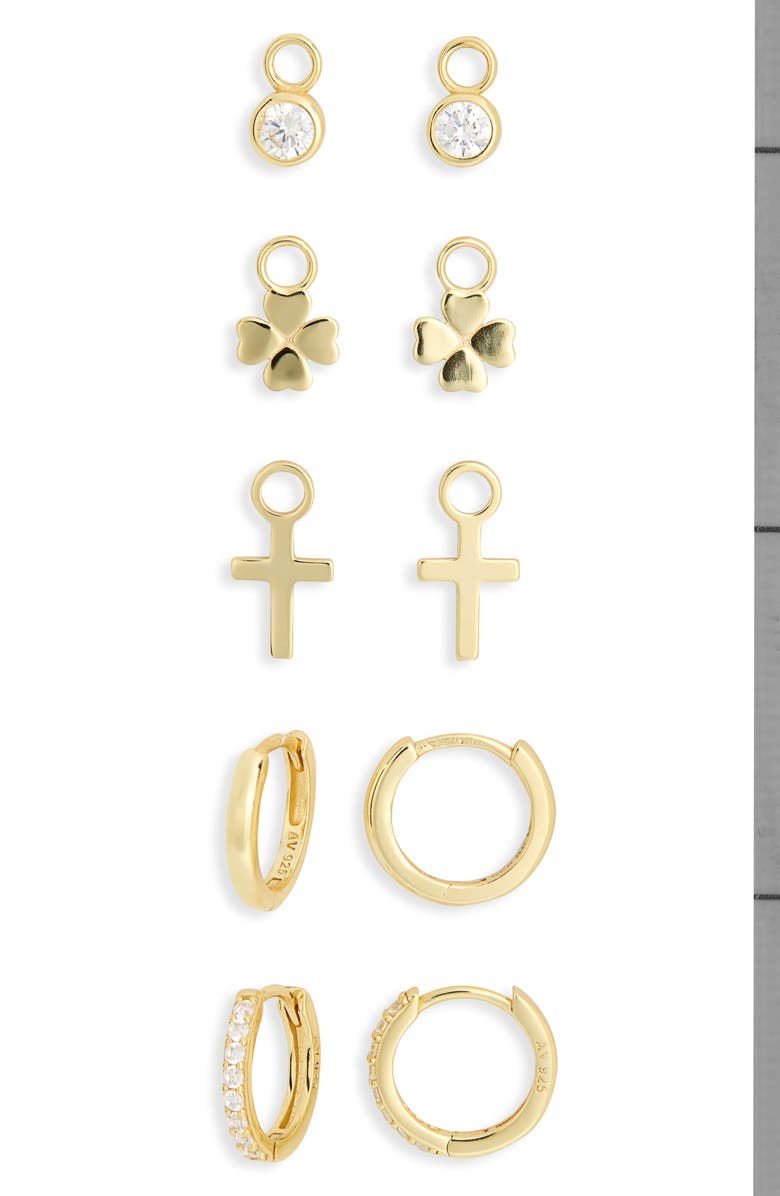 Argento Vivo Sterling Silver Mixed CZ Charms & 2-Pack Huggie Hoop Earrings, Alternate, color, Gold