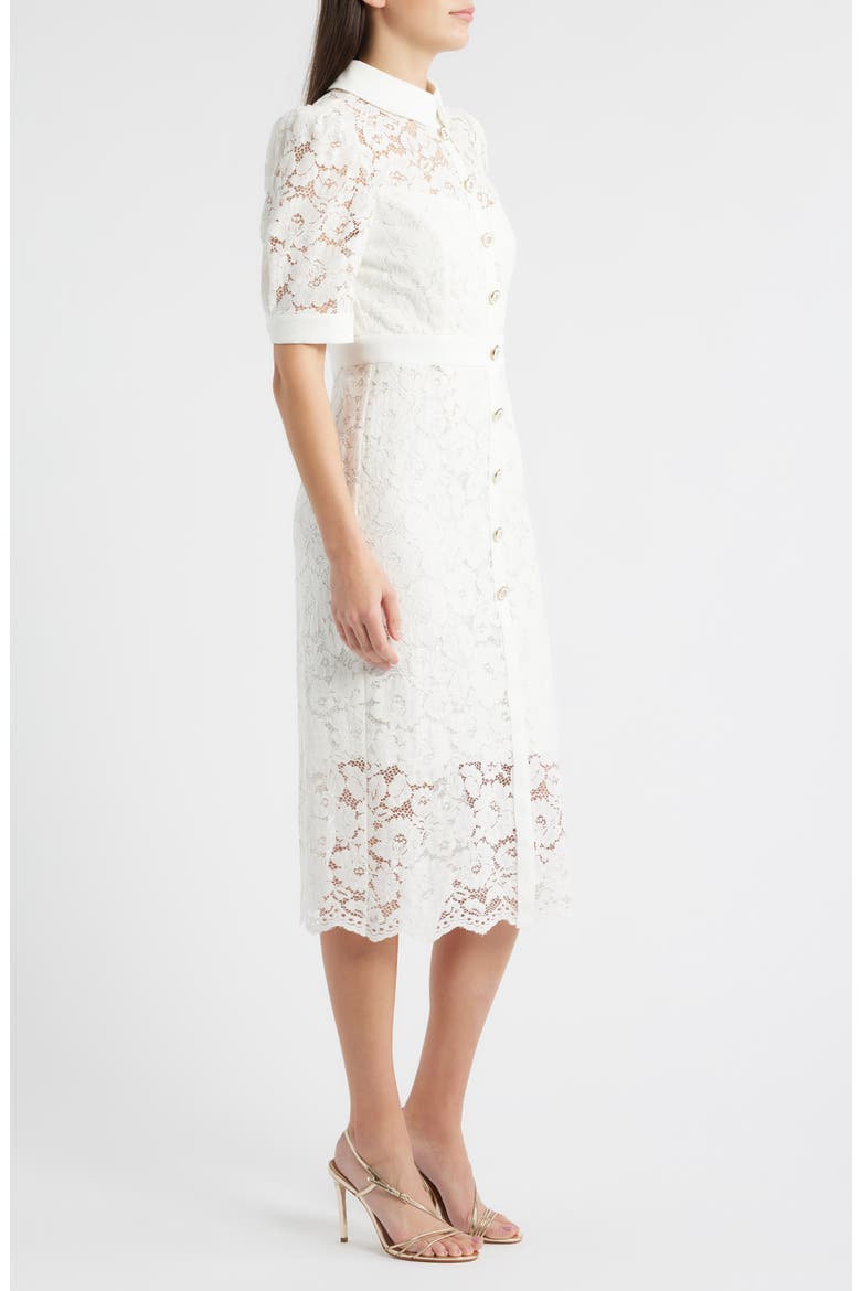 Crepe & Lace Shirtdress, Alternate, color, IVORY