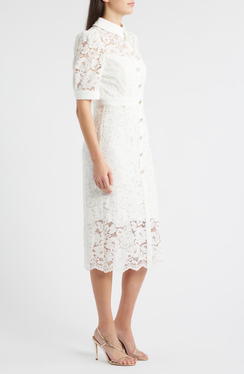 Tahari ASL Crepe & Lace Shirtdress, Alternate, color, Ivory