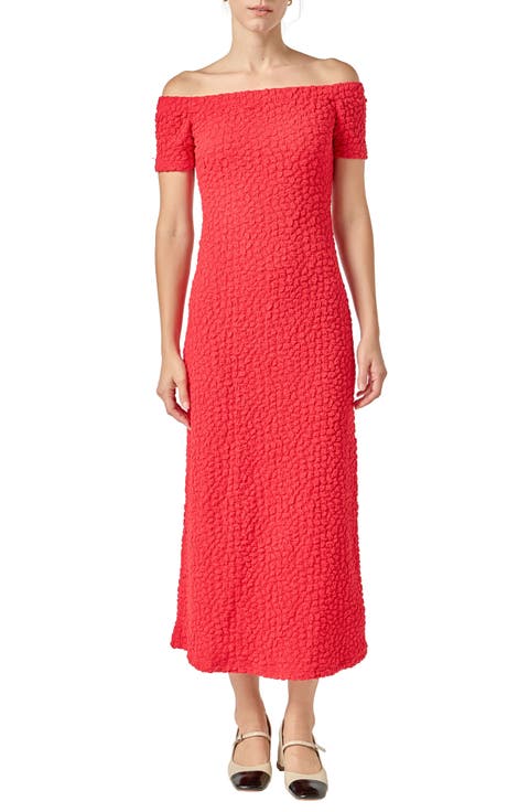 Textured Off the Shoulder Midi Dress