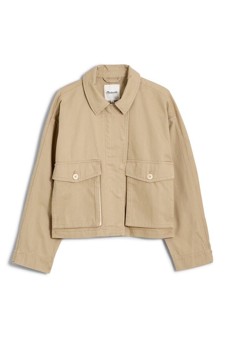 Crop Cargo Denim Jacket, Alternate, color, DARK OAT