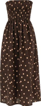 The Lulo Project Drift Polka Dot Strapless Smocked Bodice Linen & Cotton Sundress