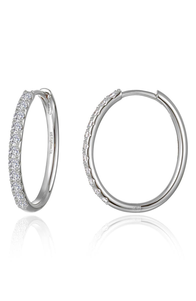 Lafonn Alina Pavé Simulated Diamond Small Oval Hoop Earrings, Main, color, Silver