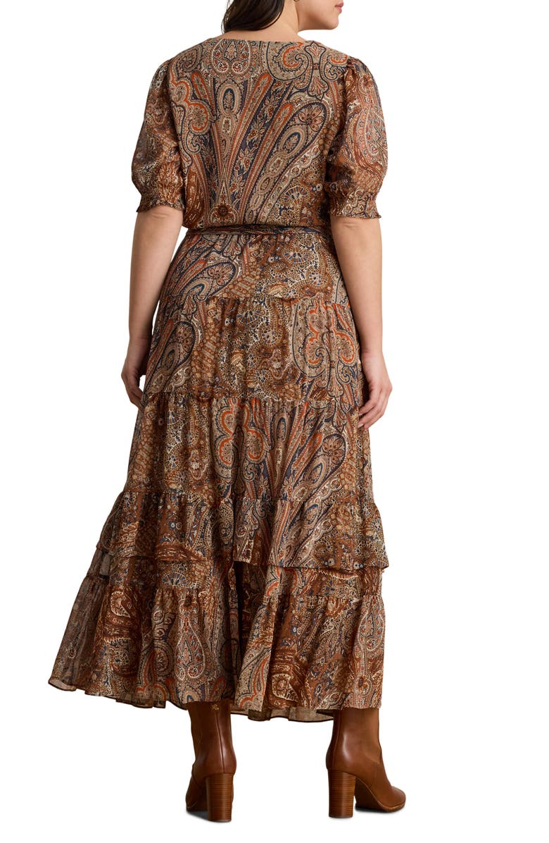 Lauren Ralph Lauren Paisley Georgette Tie Waist Maxi Dress, Alternate, color, Brown Multi