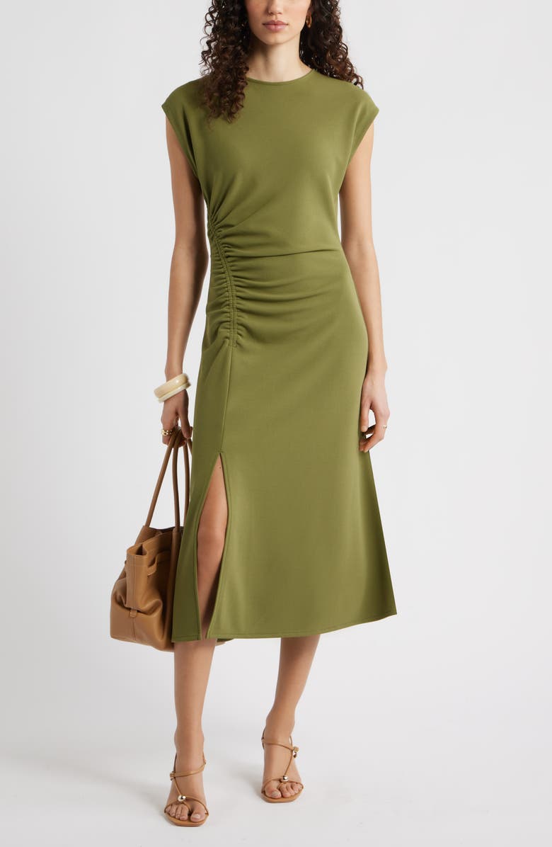 Nordstrom Side Ruched Knit Midi Dress, Alternate, color, Olive Capulet