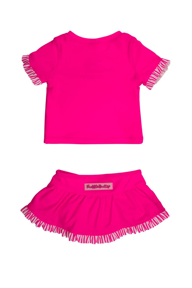 Girls Short Sleeve Ruffle UPF50+ Rash Guard Skirted 2-Piece, Alternate, color, Neon Magenta