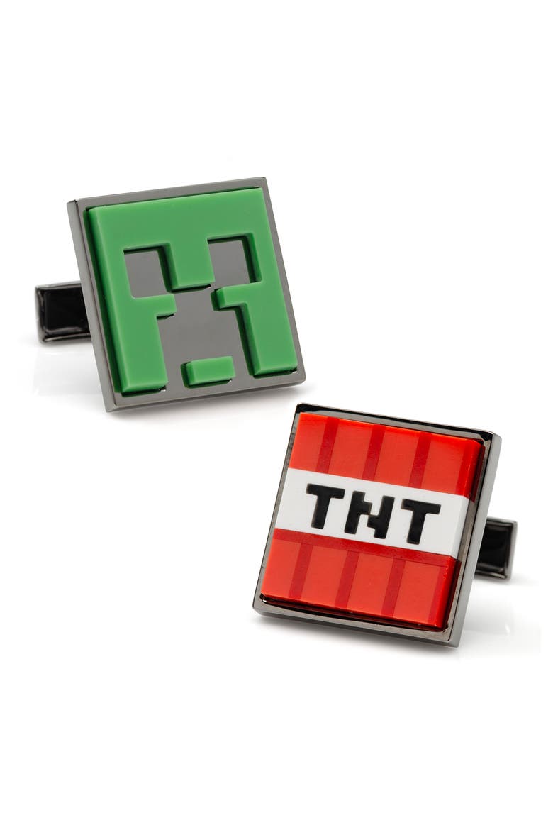 x Minecraft Creeper & TNT Gunmetal Cuff Links, Main, color, GREEN