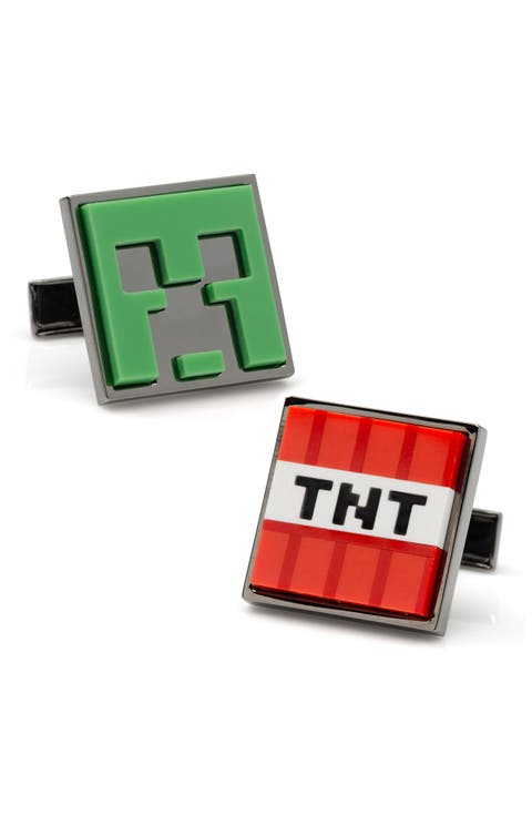 x Minecraft Creeper & TNT Gunmetal Cuff Links