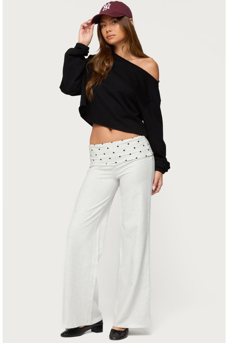 Reeva Polka Dot Foldover Pants, Alternate, color, LIGHT-GRAY-MELANGE
