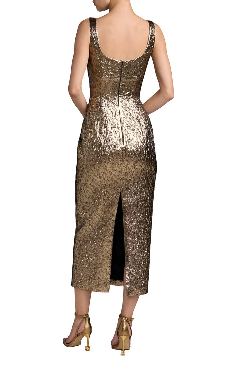 Metallic Jacquard Sheath Midi Dress, Alternate, color, Gold