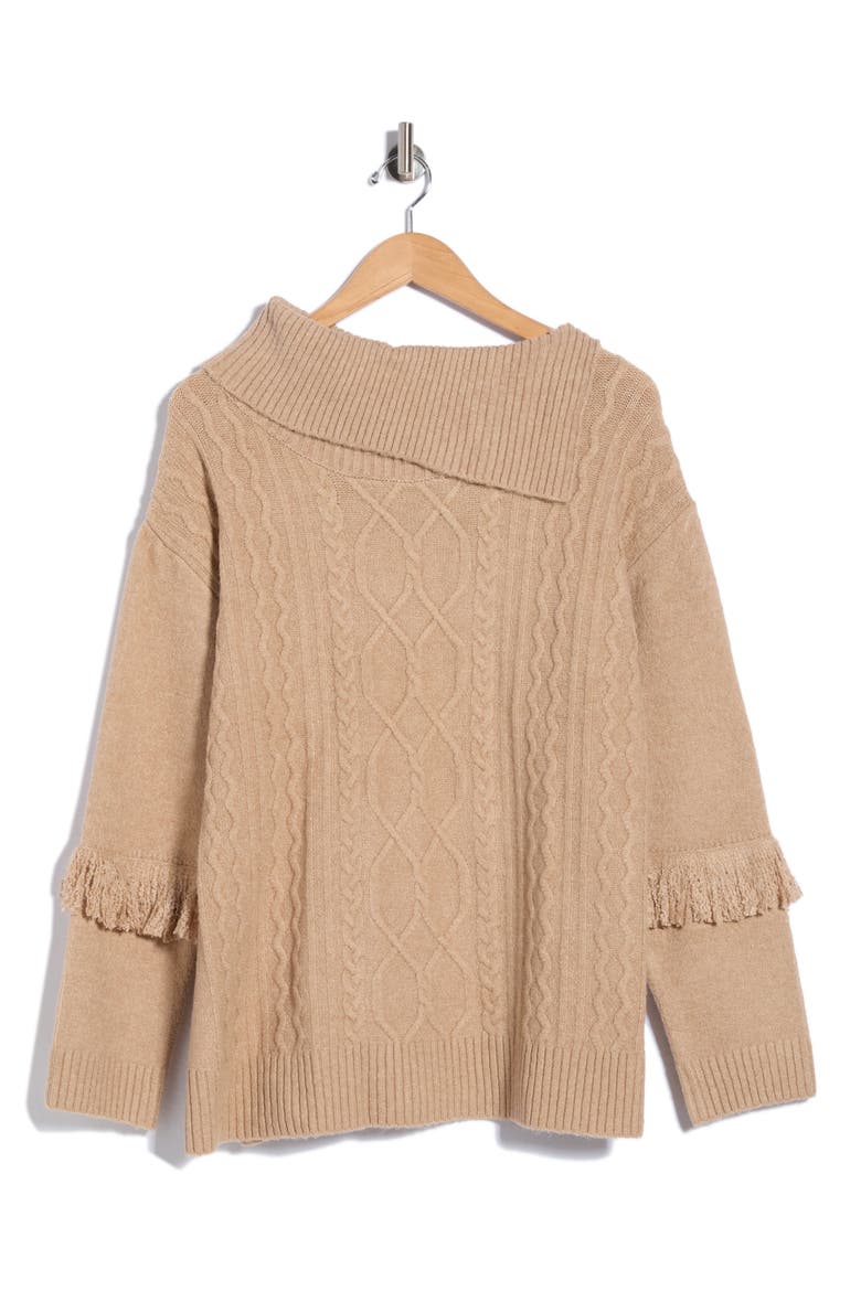 Cable Fringe Sweater, Main, color, CAMEL HTHR