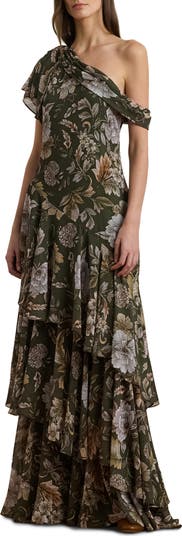 Floral One-Shoulder Georgette Gown