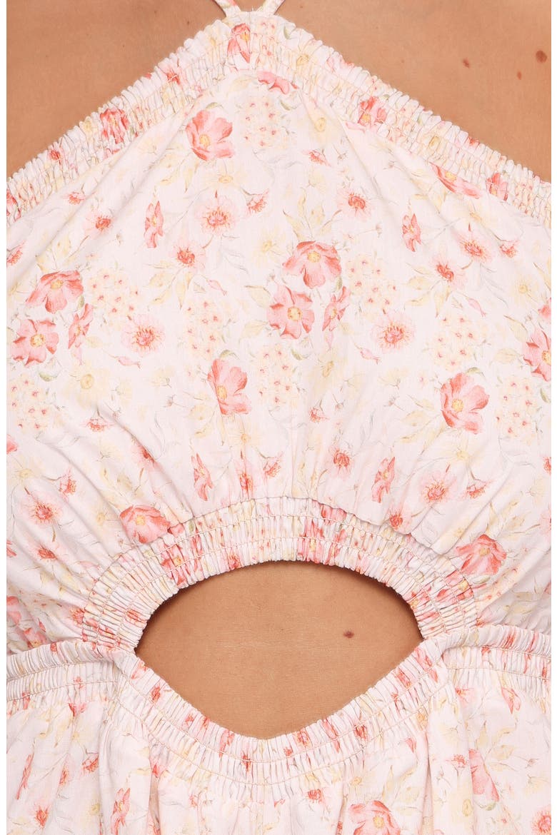 Madeira Floral Cutout Halter Neck Jumpsuit, Alternate, color, PEACH DITSY FLORAL
