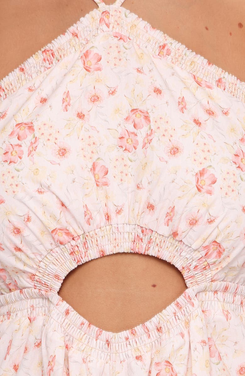 Petal & Pup Madeira Floral Cutout Halter Neck Jumpsuit, Alternate, color, Peach Ditsy Floral