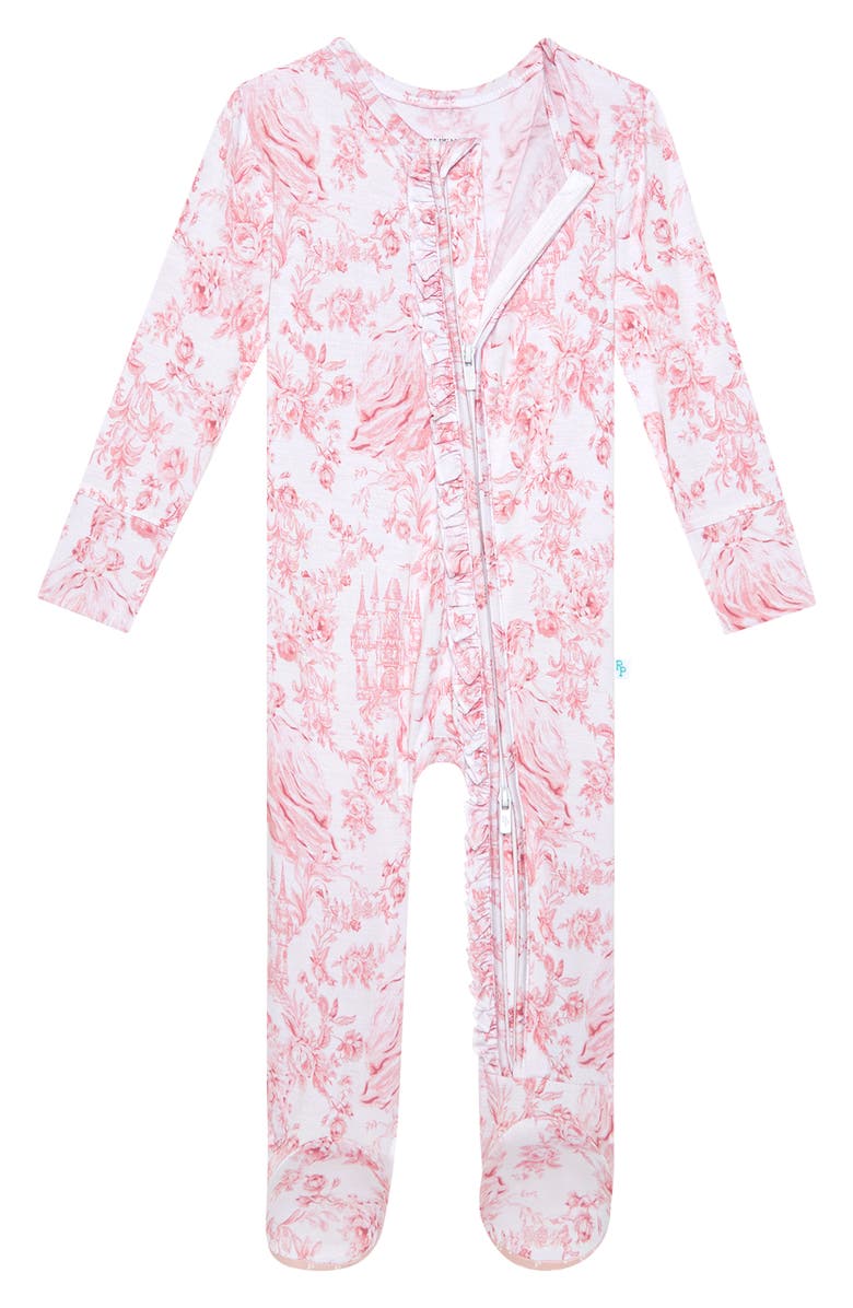 Posh Peanut Fitted Zip Footie, Alternate, color, White/ Pink