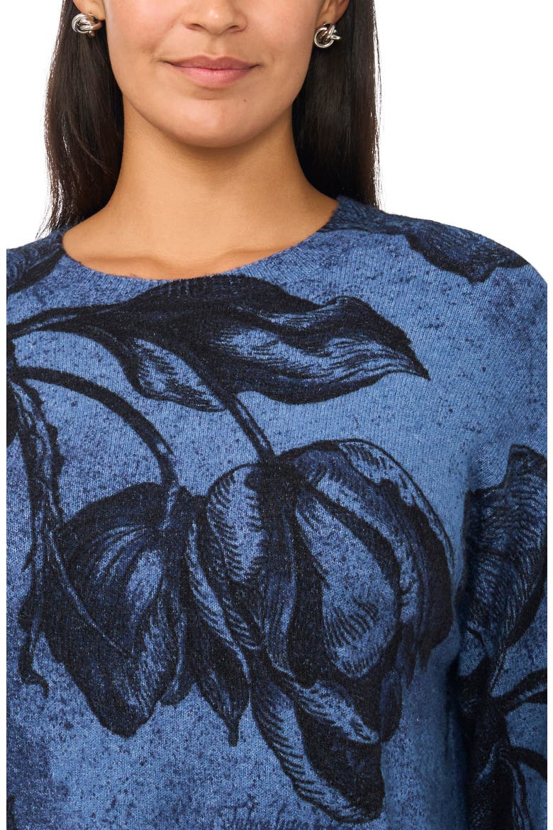 Floral Sketch Crewneck Sweater, Alternate, color, DARK DENIM