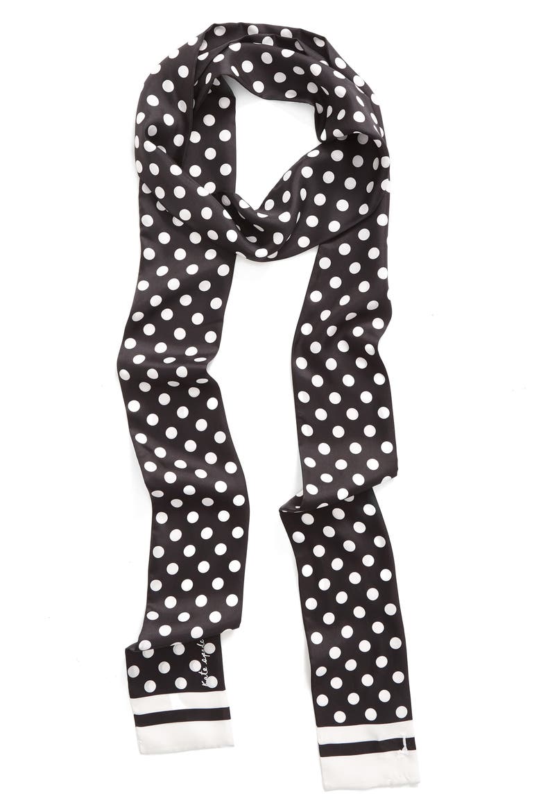 polka dot skinny silk scarf, Main, color, BLACK