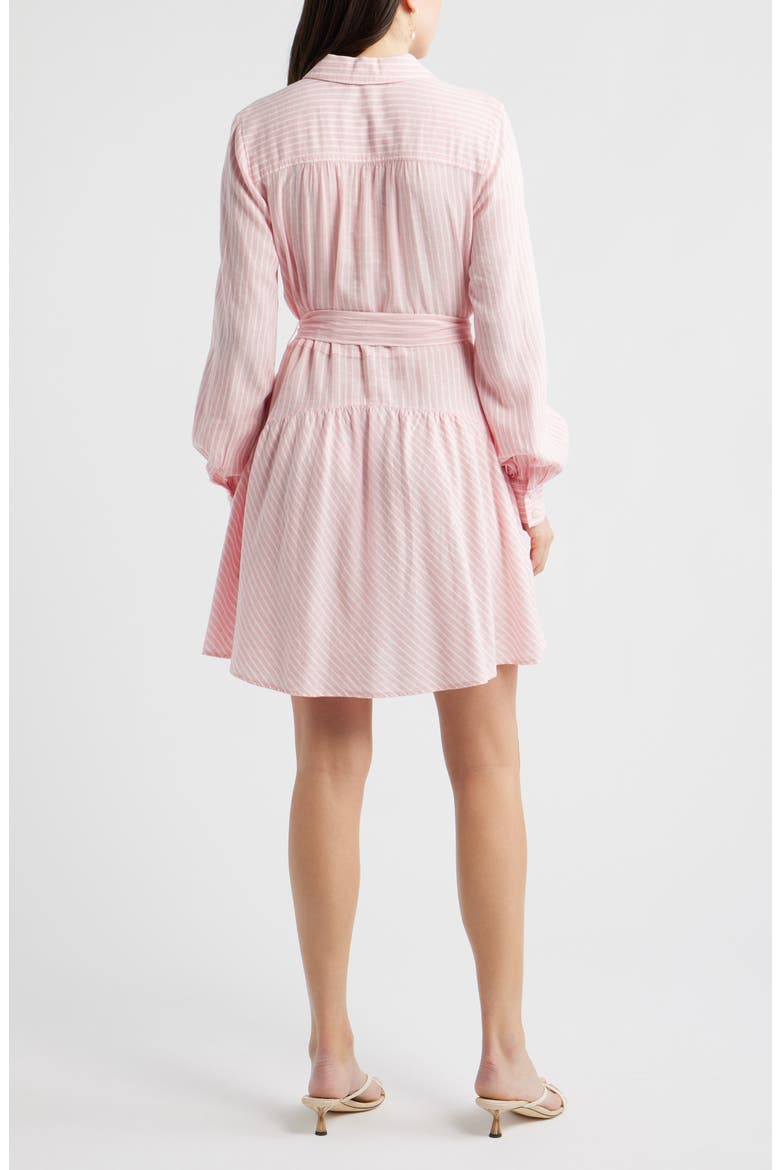 Long Sleeve Linen Blend Mini Shirtdress, Alternate, color, PINK- IVORY PENNY STRIPE