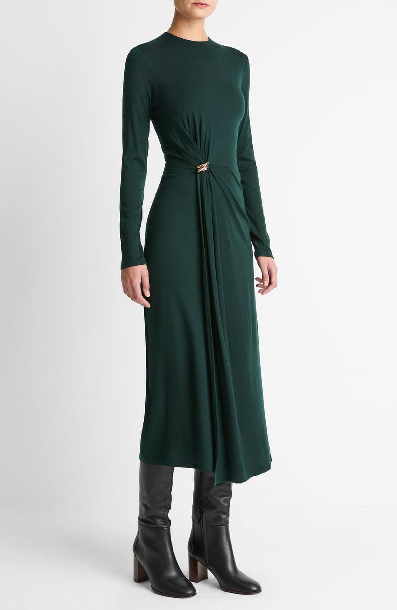 Vince Wool Blend Drape Midi Dress, Alternate, color, Juniper