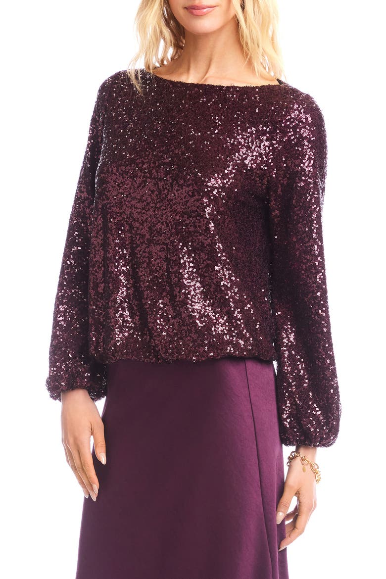 Sequin Boat Neck Top, Alternate, color, EGGPLANT
