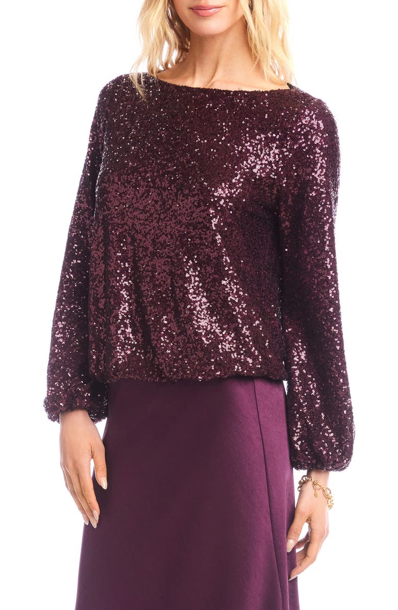 Karen Kane Sequin Boat Neck Top, Alternate, color, Eggplant