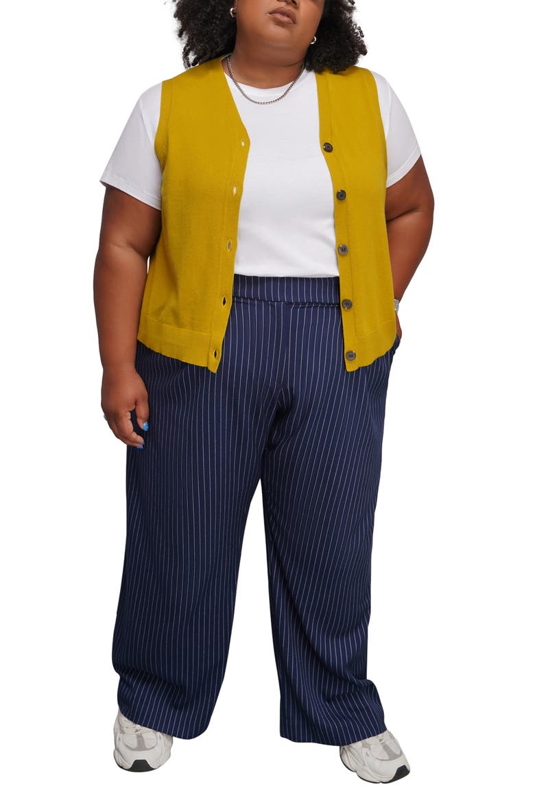 The Empower Pinstripe Wide Leg Trouser, Alternate, color, NAVY/OAT