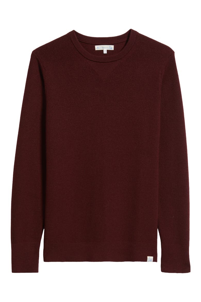 Merino Ribbed Crewneck Sweater, Alternate, color, BURGUNDY