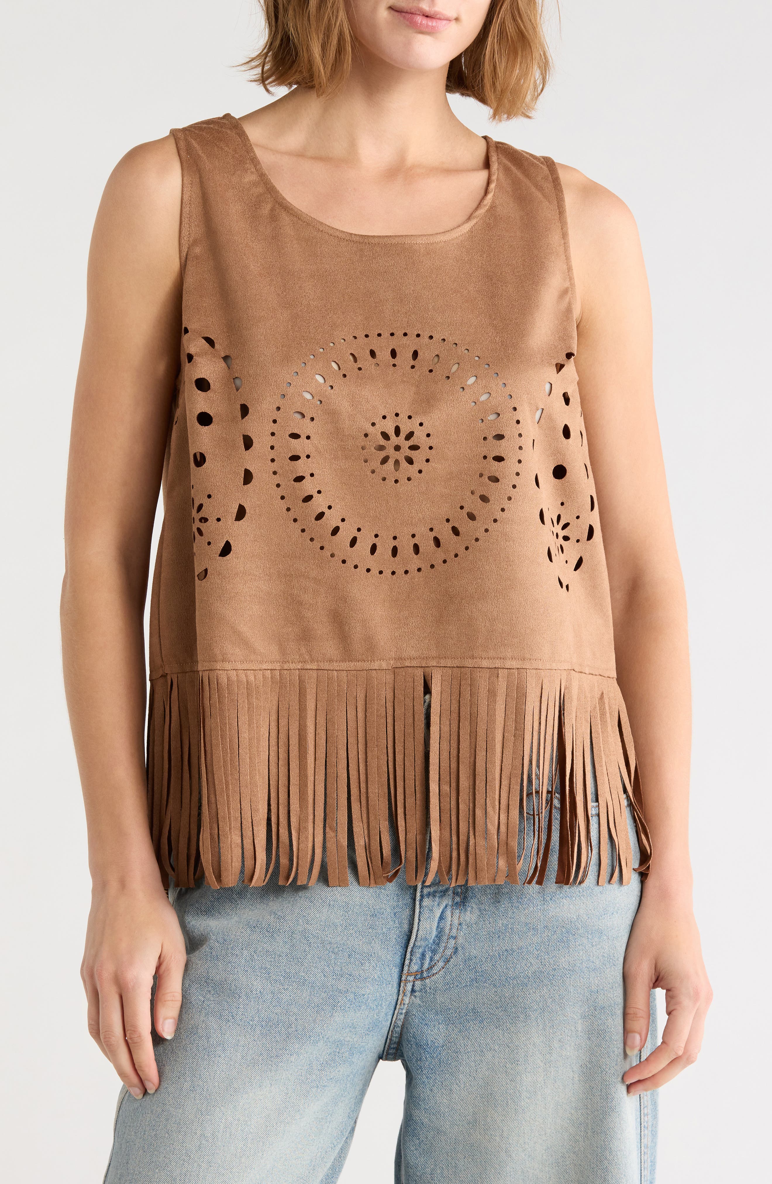 Laser Cut Fringe Faux Suede Tank