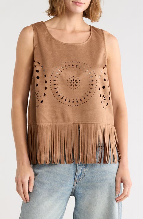 Laser Cut Fringe Faux Suede Tank