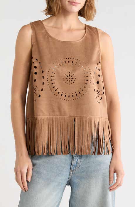 Laser Cut Fringe Faux Suede Tank