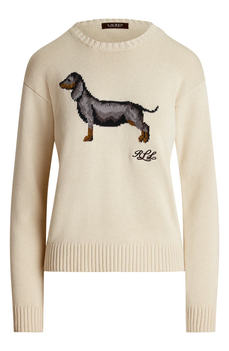 Lauren Ralph Lauren Intarsia Dachshund Cotton Sweater, Alternate, color,