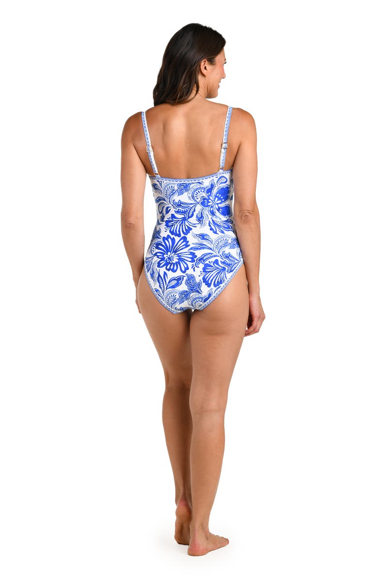 La Blanca Botanical Brocade One-Piece Swimsuit, Alternate, color, Lapis