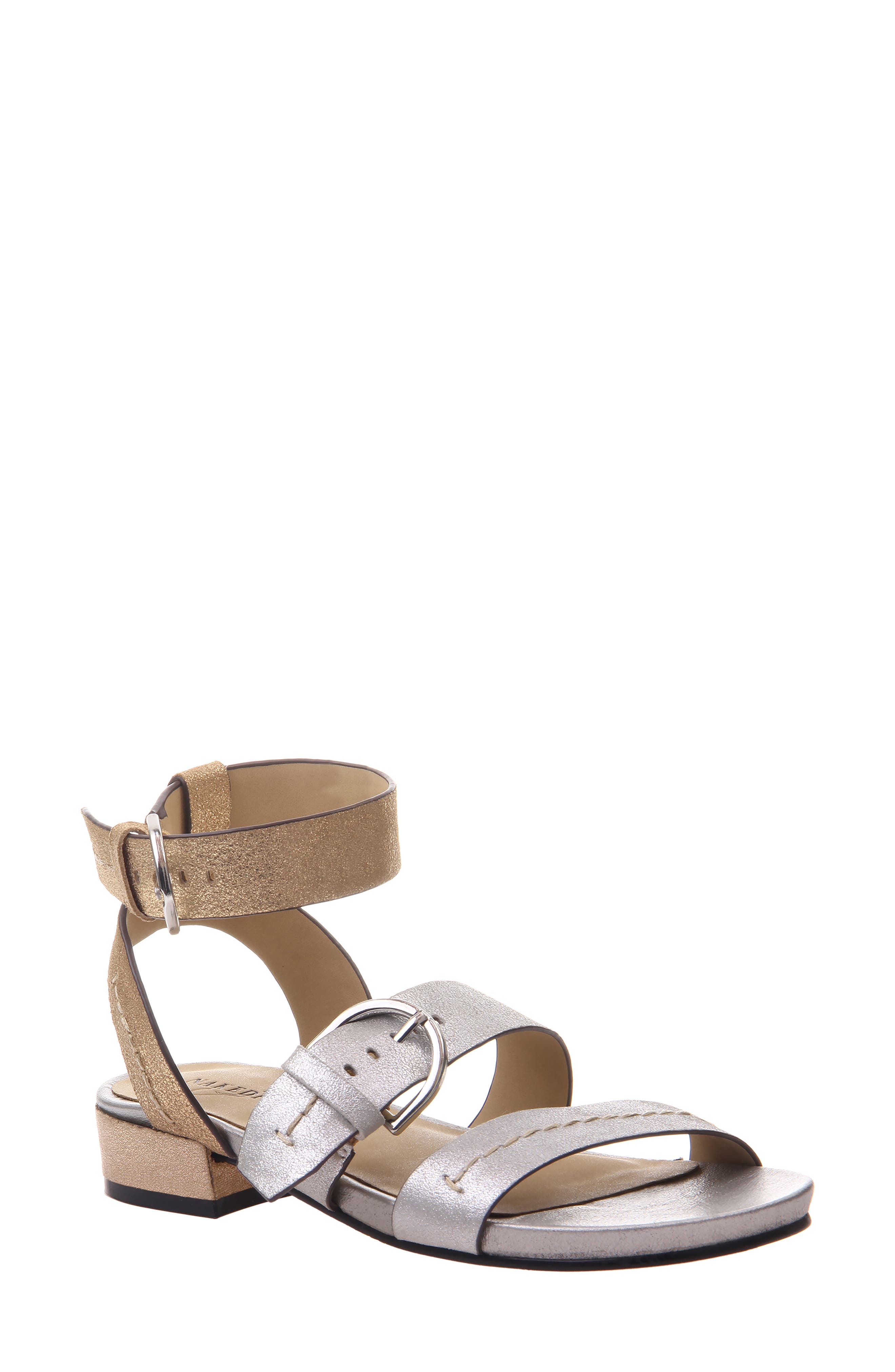Zeke Ankle Strap Sandal, Main, color, SILVER LEATHER/ SILVER