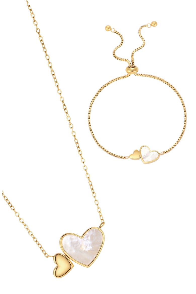 Mother of Pearl Heart 2-Piece Jewelry Set, Alternate, color, WHITE/ GOLD