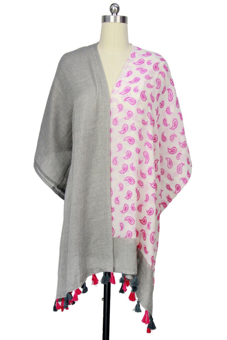 Paisley Panel Tassel Trim Scarf, Alternate, color, GREY
