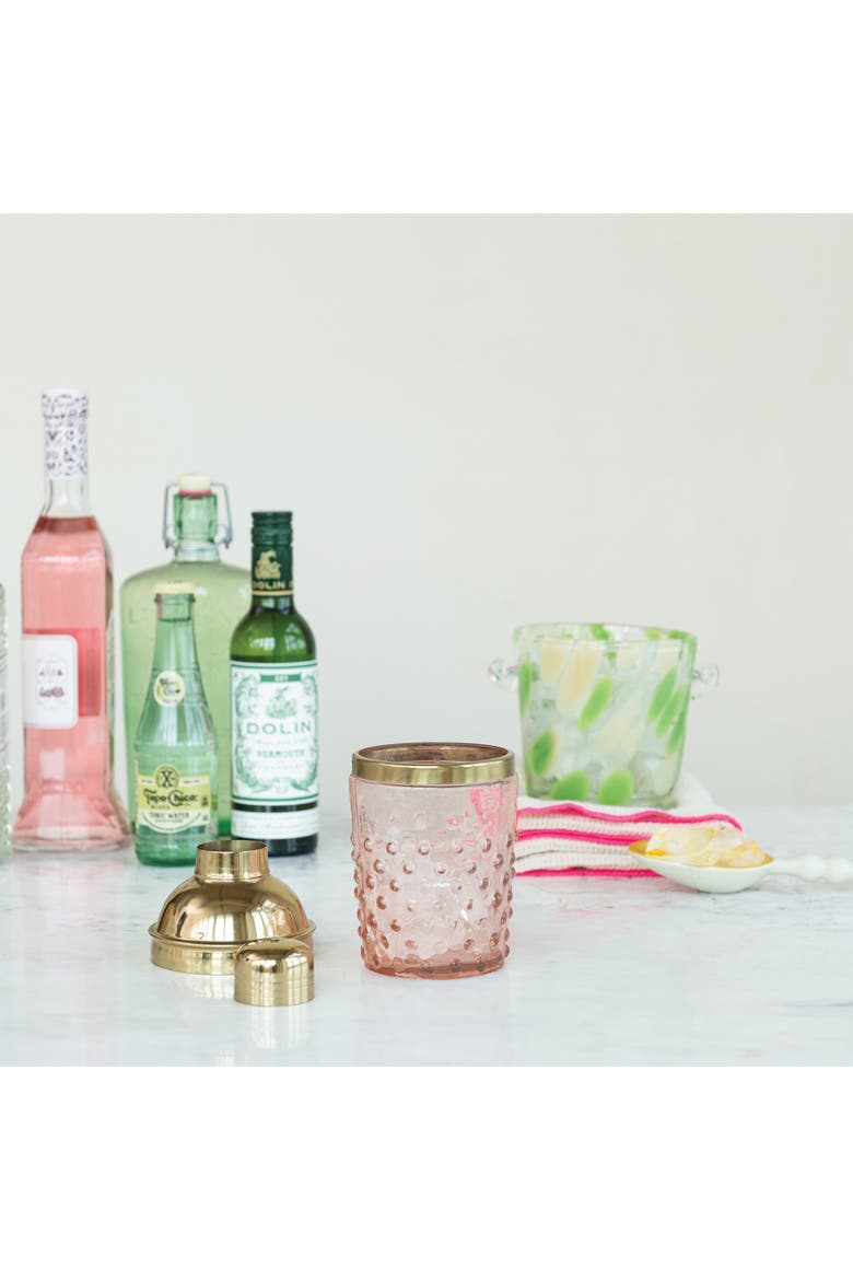 Hand-Blown Glass and Stainless Steel Hobnail Cocktail Shaker, Pink and Gold, Alternate, color, Pink