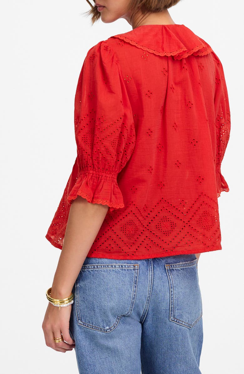 Madewell Pintuck Ruffle Puff Sleeve Top, Alternate, color, Cerise