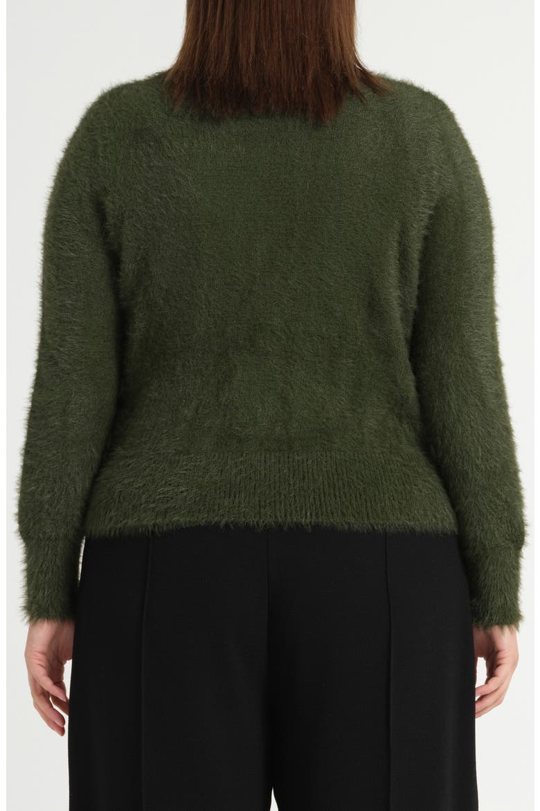 Camille Fuzzy Crewneck Cardigan, Alternate, color, OLIVE