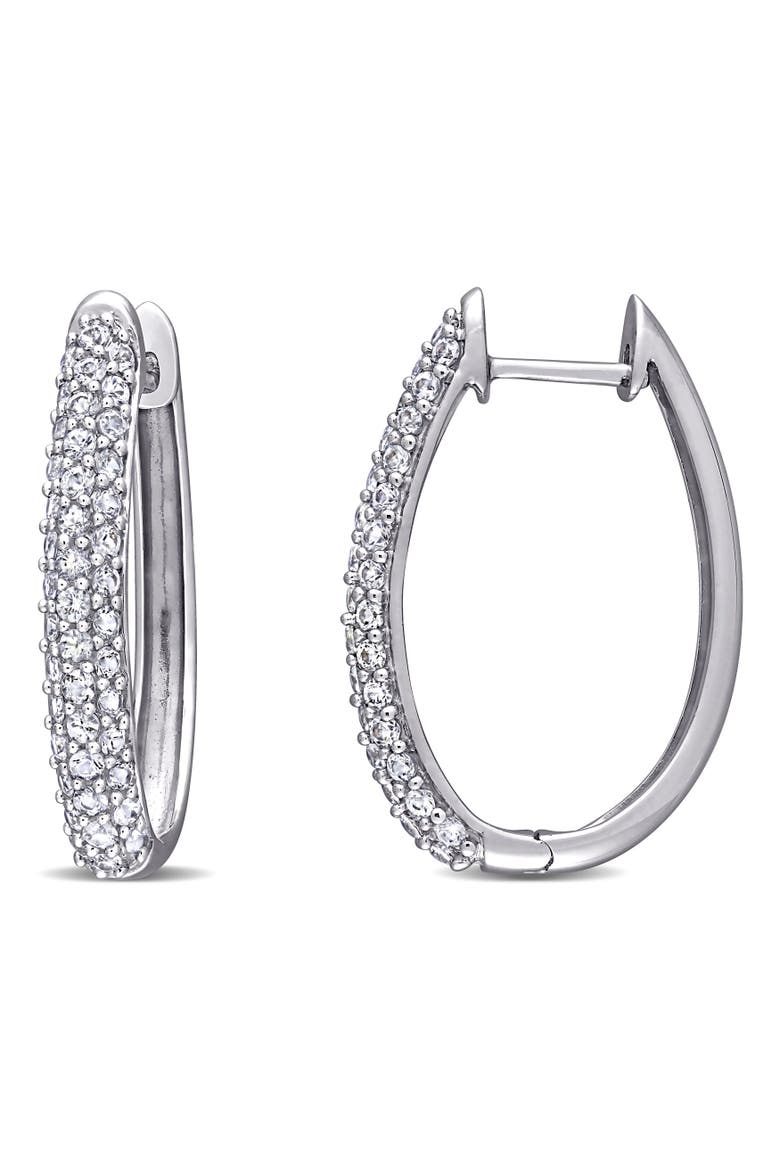 White Sapphire Hoop Earrings 10k, Main, color, White Gold