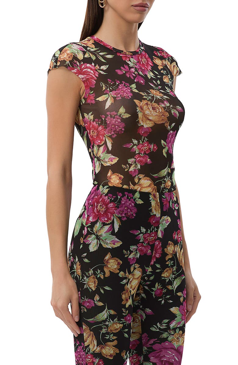 AFRM Nina Print Cap Sleeve Mesh Top, Alternate, color, Dusted Floral