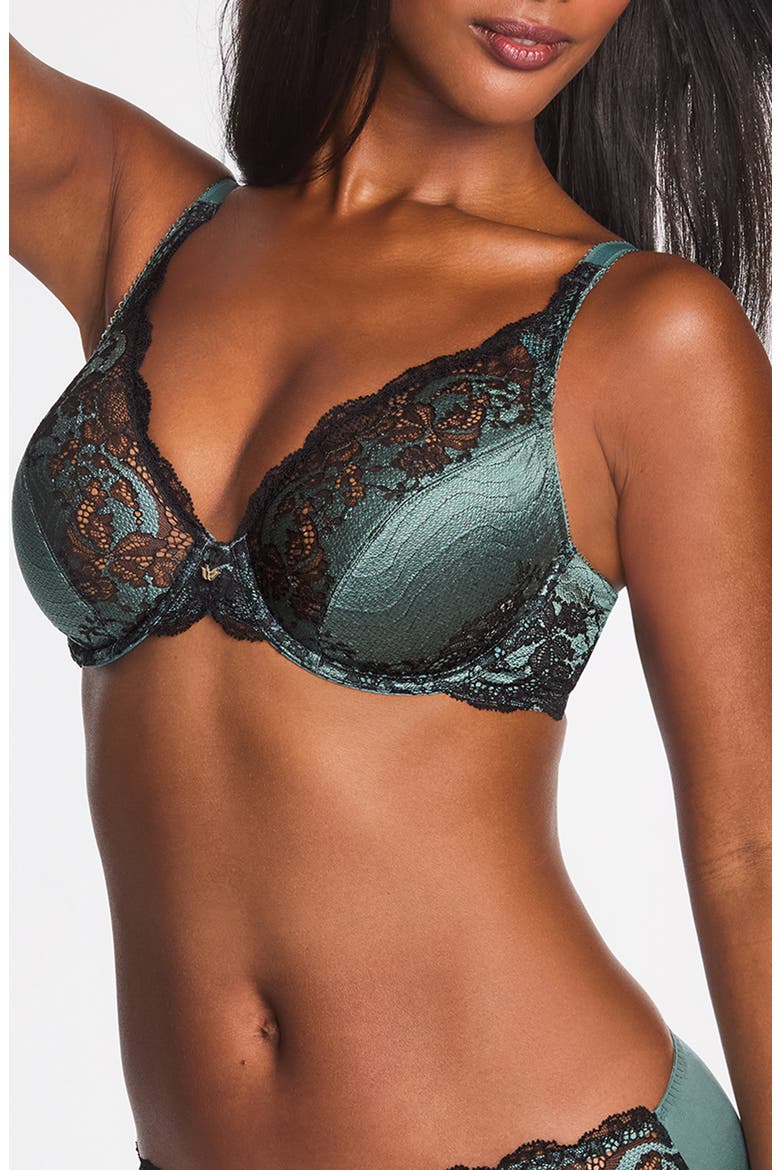 Modern Affair Underwire Plunge Bra, Alternate, color, SILVER PINE/ BLACK