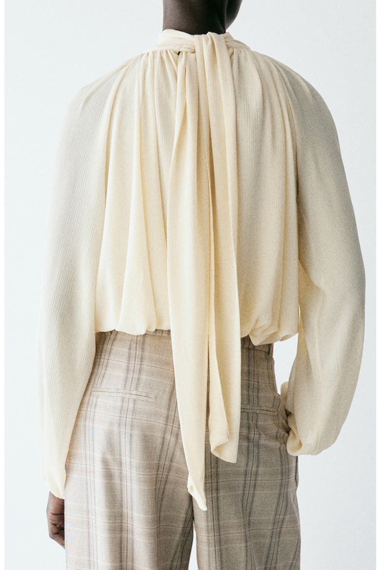 Tie Neck Texture Top, Alternate, color, OFF WHITE