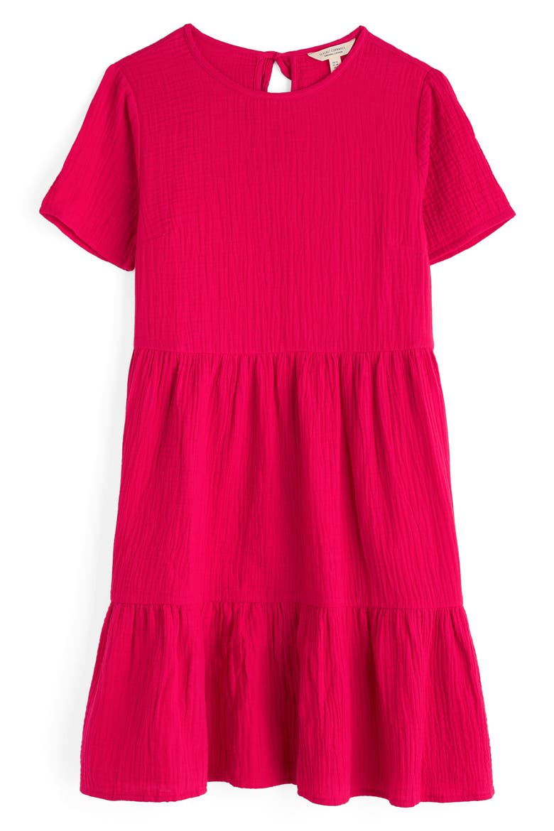 Pebble Comb Organic Cotton Gauze Dress, Alternate, color, WILD RASPBERRY
