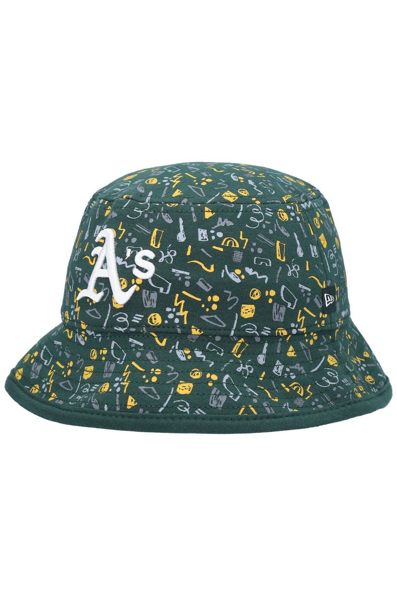 Youth New Era Green Oakland Athletics Pattern Bucket Hat, Main, color, Green