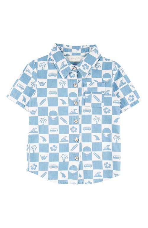 Miki Miette Kids' Jerry Surf Check Short Sleeve Cotton Button-up Shirt In Point Break
