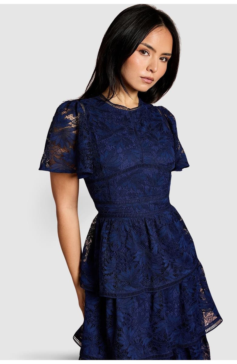 Coast Petite Tiered Lace Dress, Alternate, color, Navy