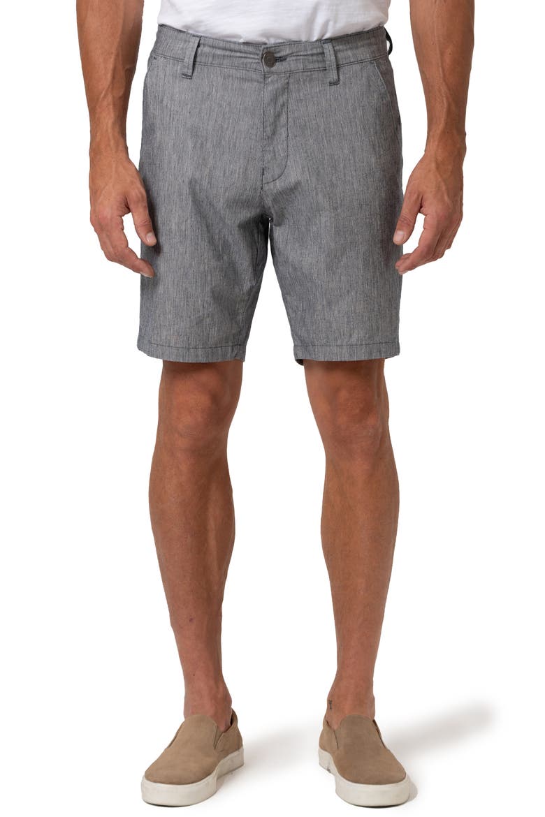 Noah Flat Front Slub Cotton & Linen Chino Shorts, Main, color, NAVY LINEN STRIPE