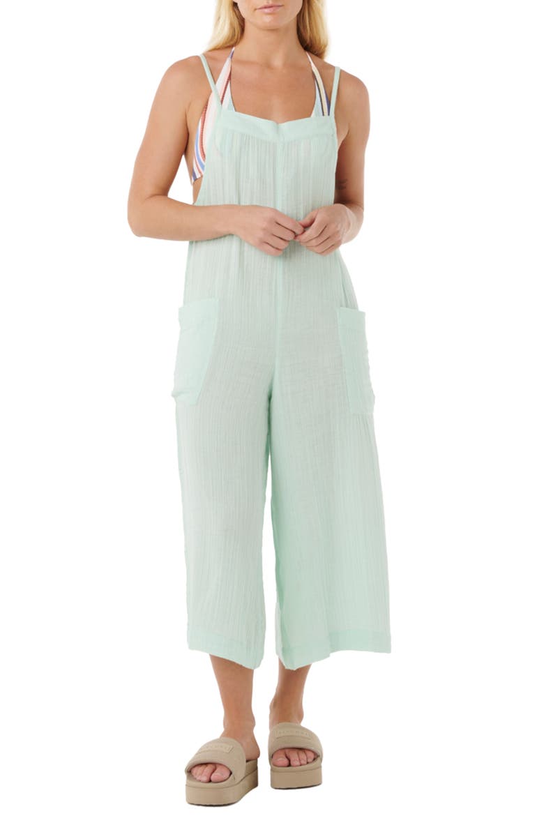 Premium Surf Cotton Gauze Jumpsuit, Main, color, AQUA